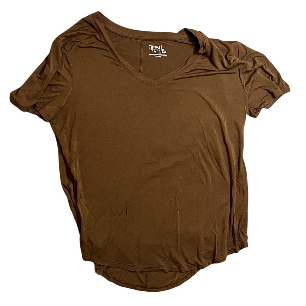 Time and Tru Women's Brown V-Neck Short Sleeve T-Shirt Size Medium 8-10
